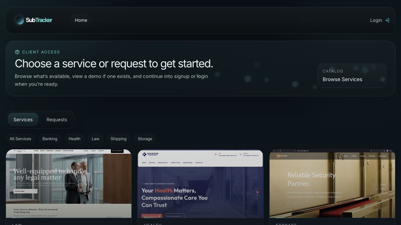 SubTracker homepage screenshot